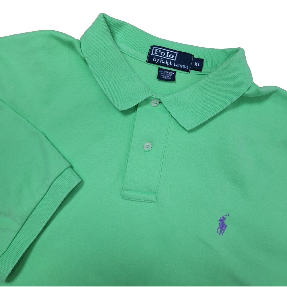 Vintage Polo Ralph Lauren Mens XL Solid Green Purple Pony Stretch Knit - Picture 1 of 7